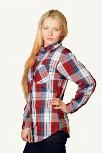 Рубашка женская шотландка (длинный рукав) | купить ивановский текстиль оптом